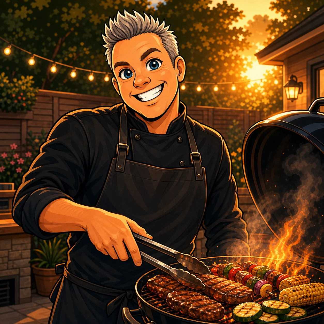 Chef Kevo grilling outside